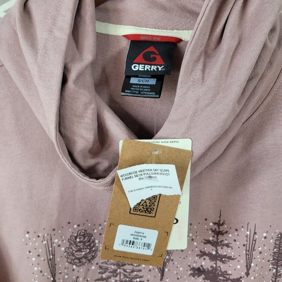 New Gerry Pullover Sweatshirt size Small Funnel Collar Hooded Trees Pinecone - Picture 5 of 8